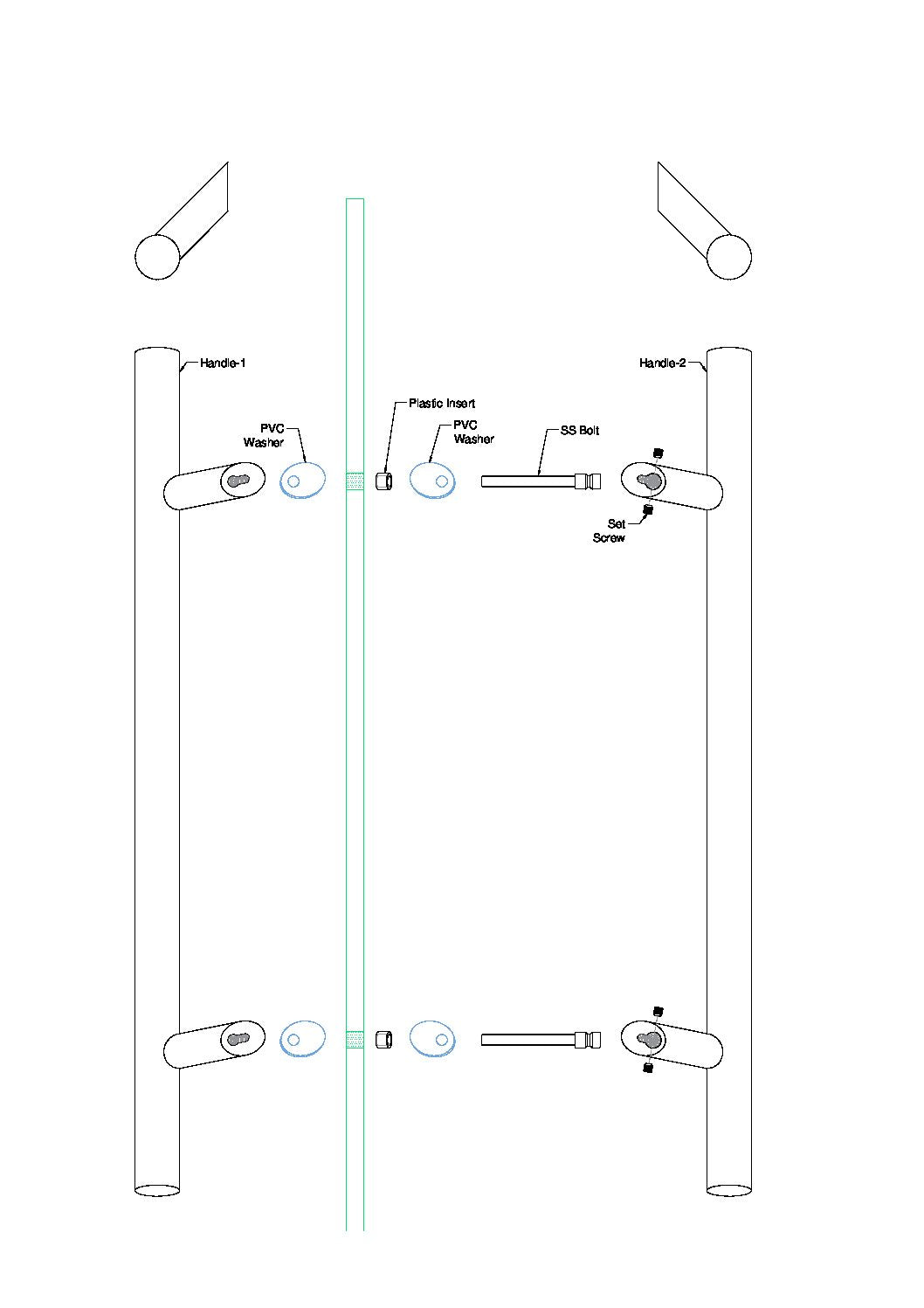 Door Pull Handle Round Offset ‘H’ Type - 72"  Black