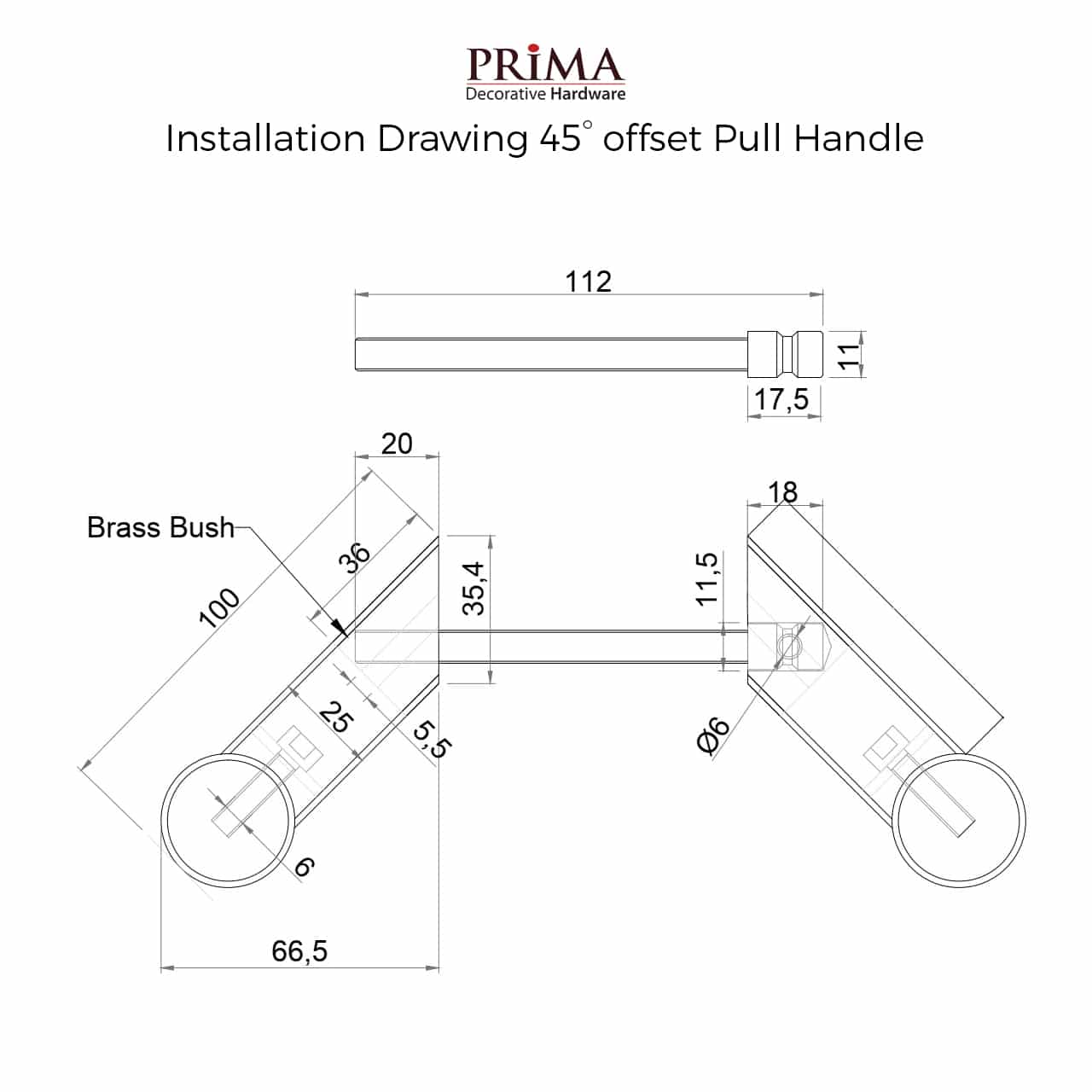Door Pull Handle Round Offset ‘H’ Type - 72"  Black