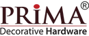 Logo for PRiMA Decorative Hardware, featuring the brand name in large, bold maroon letters with a red dot over the i. Below, Decorative Hardware is written in smaller, dark gray font.