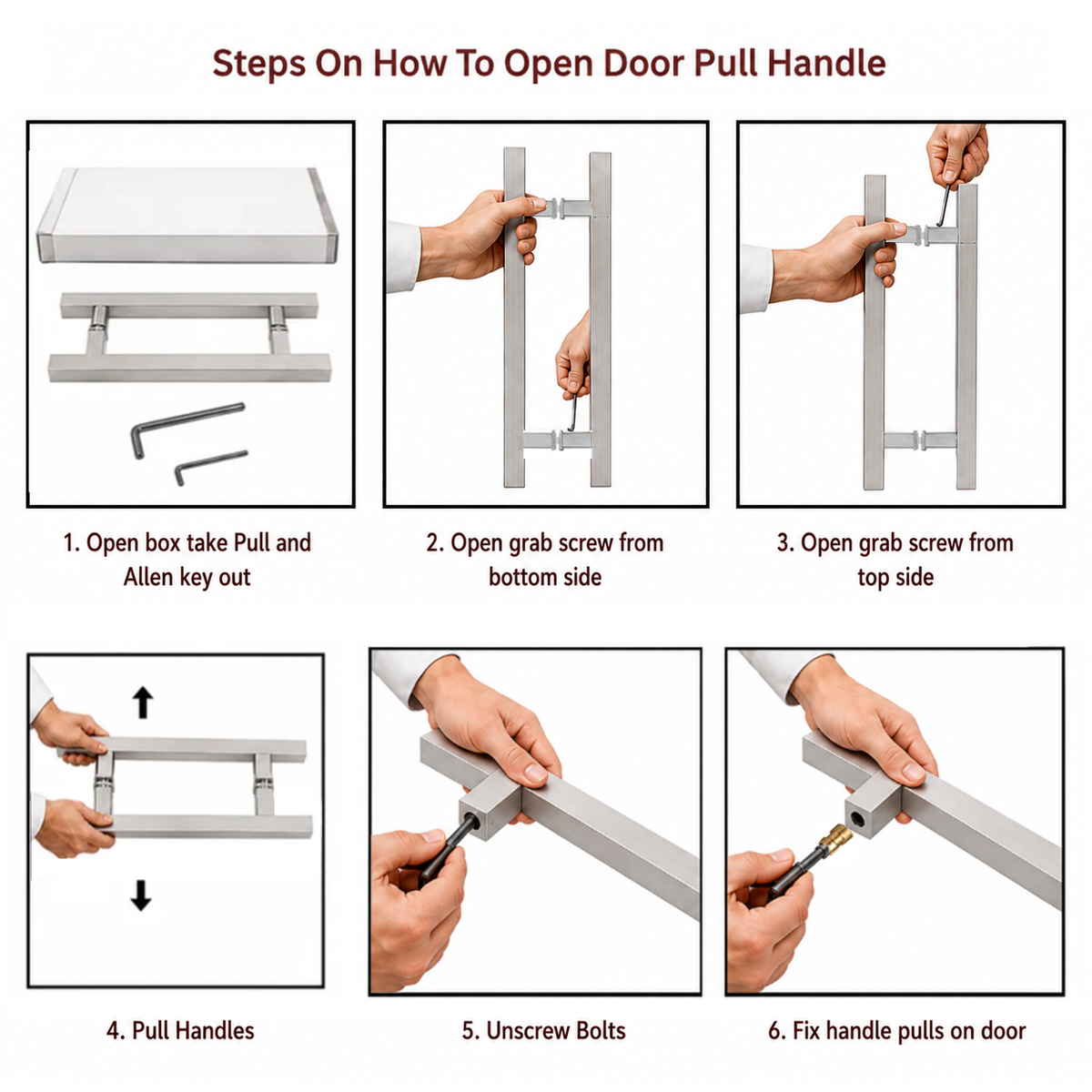 "Steps On How To Open Door Pull Handle" instruction guide
