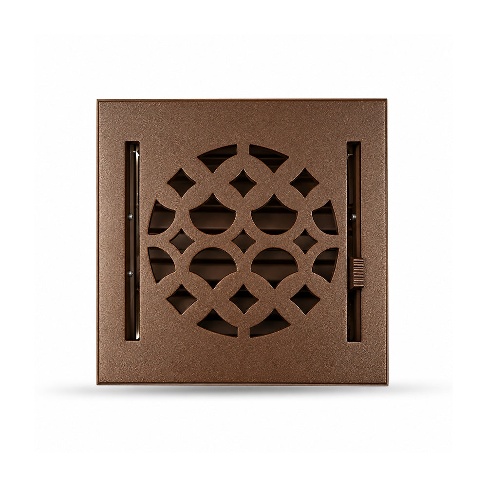 4" Round Air Vent Cover with Damper - 6" x 6" Square Faceplate | Cast Aluminum | VR100