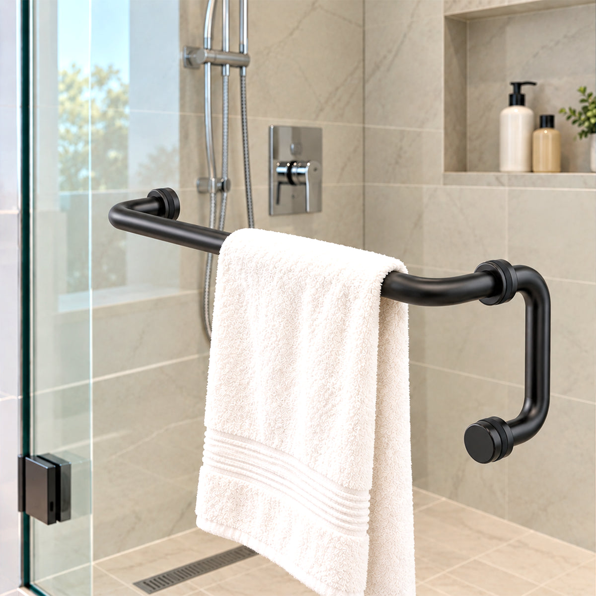 Poignée de porte de douche en verre et barre porte-serviettes, ronde, en acier inoxydable, 24 po