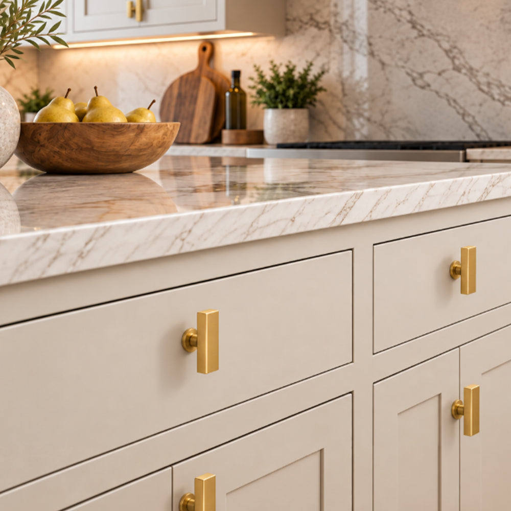 Modern Rectangular T-Bar Cabinet Knob | Solid Brass Handle for Drawers & Cabinets