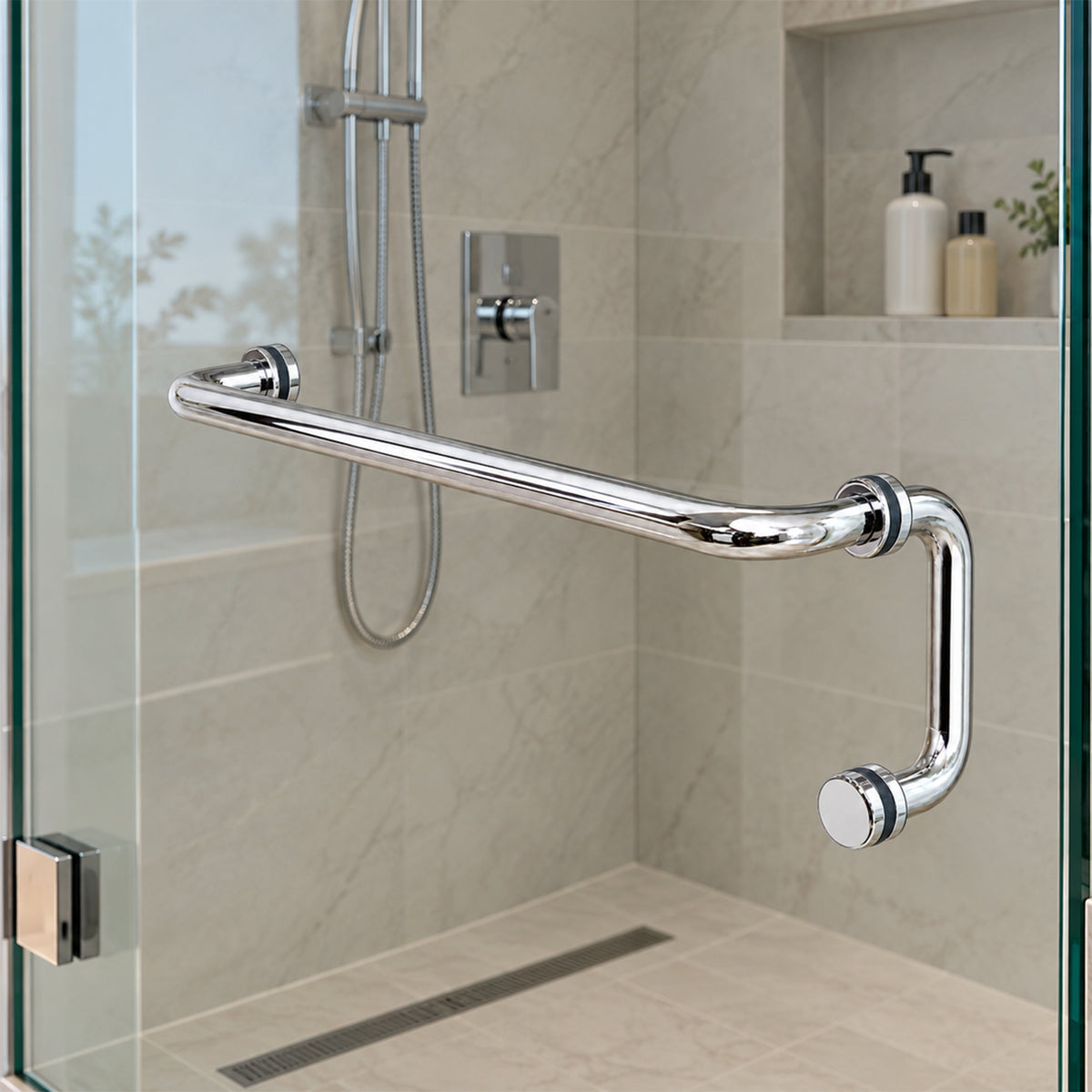 Poignée de porte de douche en verre et barre porte-serviettes, ronde, en acier inoxydable, 24 po