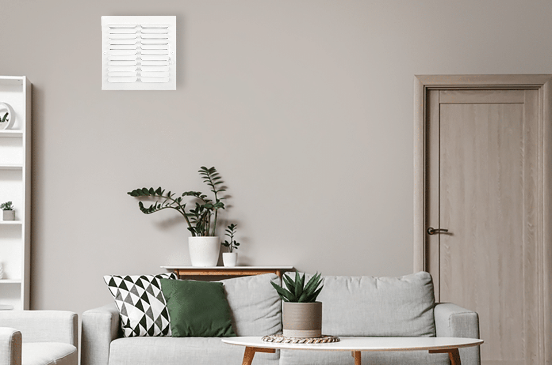 ceiling and sidewall grille white 10"x10" steel 1cb curved blade one way register