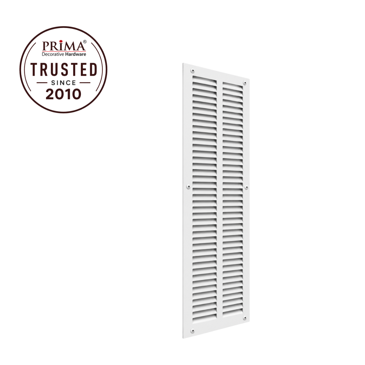10" x 30" white steel air return grille with horizontal slats for sidewall and ceiling HVAC vent with trust badge.
