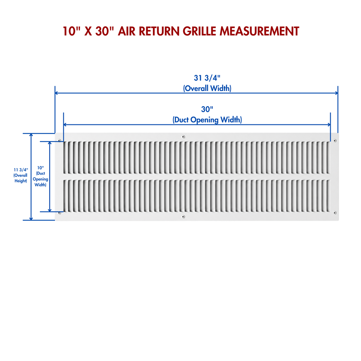 10" x 30" white steel air return grille measurement.
