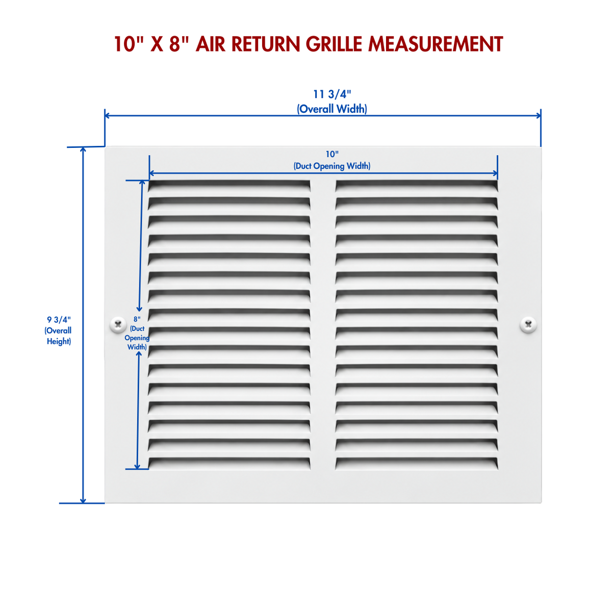 10" x 8" white steel air return grille measurement.
