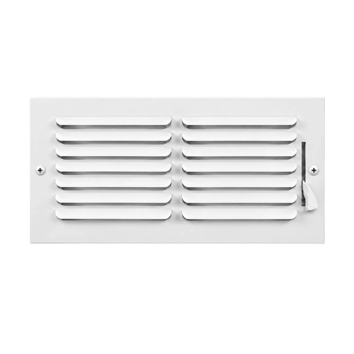 14x6 one-way air register grille in white steel with adjustable damper for sidewall and ceiling HVAC installation

