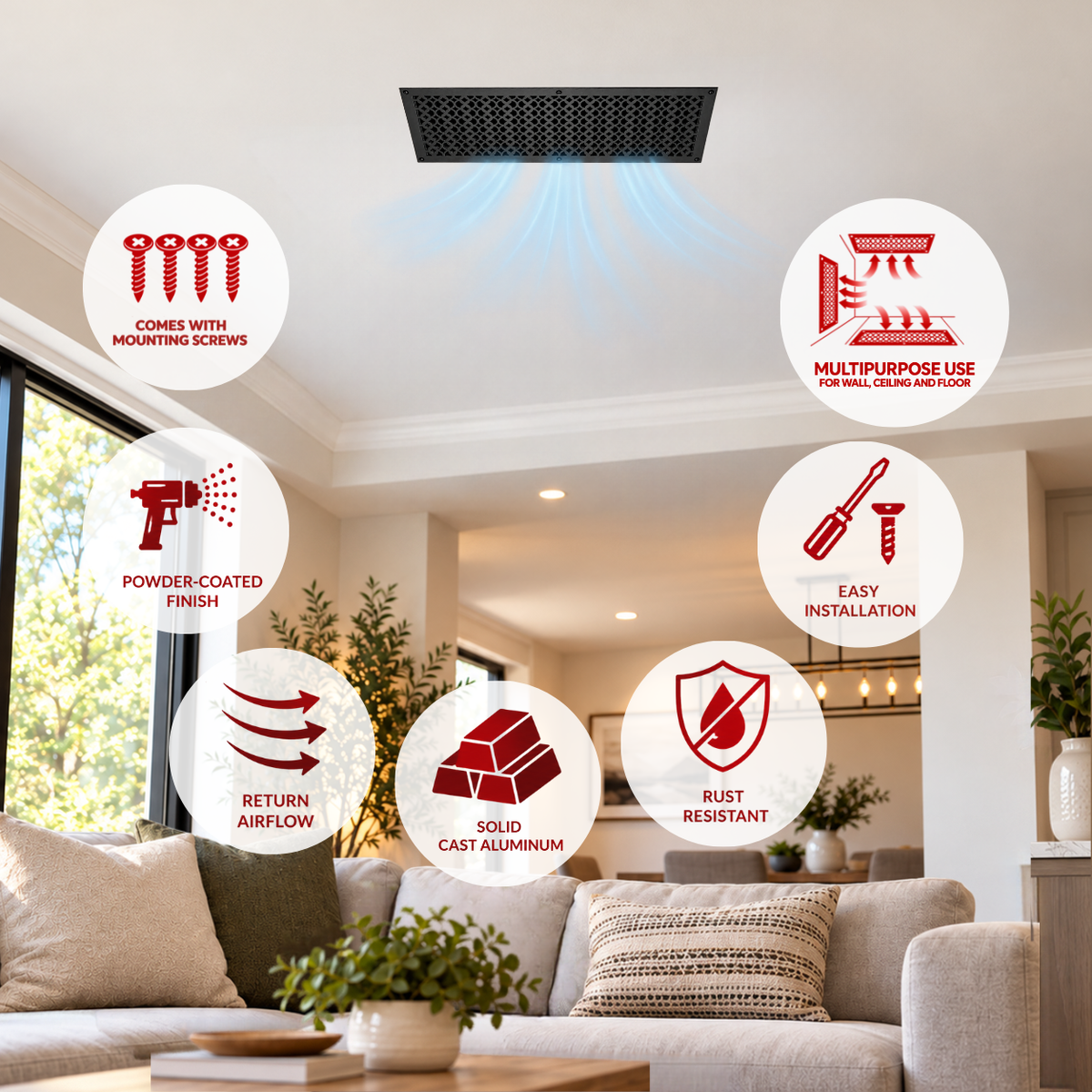 12" x 30" Air Return Grille Cast Aluminum | VR100 Tudor Mushroom Design Vent Cover | Wall, Ceiling & Floor | HVAC Register