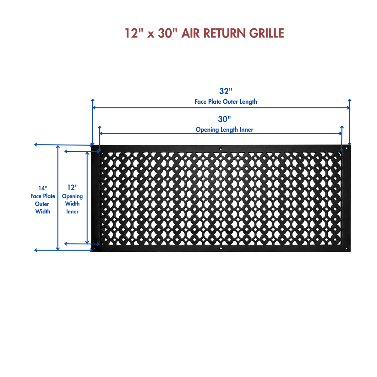 12" x 30" Air Return Grille Cast Aluminum | VR100 Tudor Mushroom Design Vent Cover | Wall, Ceiling & Floor | HVAC Register