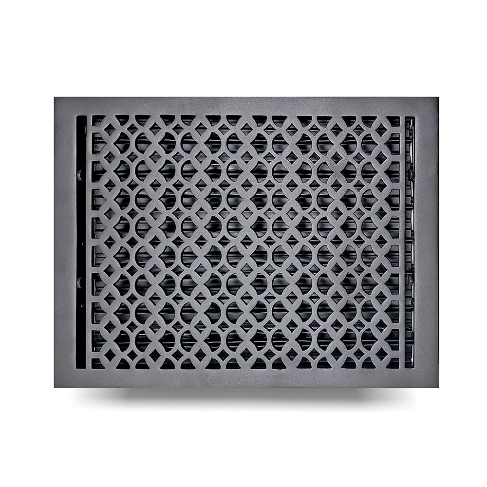 Floor Vent Cover / Register Size: 12” x 16” VR100 with Damper top faceplate outer size 13-1/2″ x 18″, thickness 5 mm, decorative handcrafted high-quality metal – cast aluminum powder coated Re-paintable for floors, walls, and ceilings