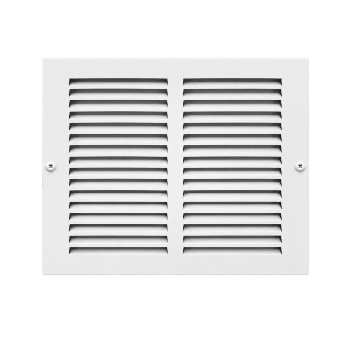14 X 8 White steel baseboard air return grille with mounting screws for sidewall HVAC installation
