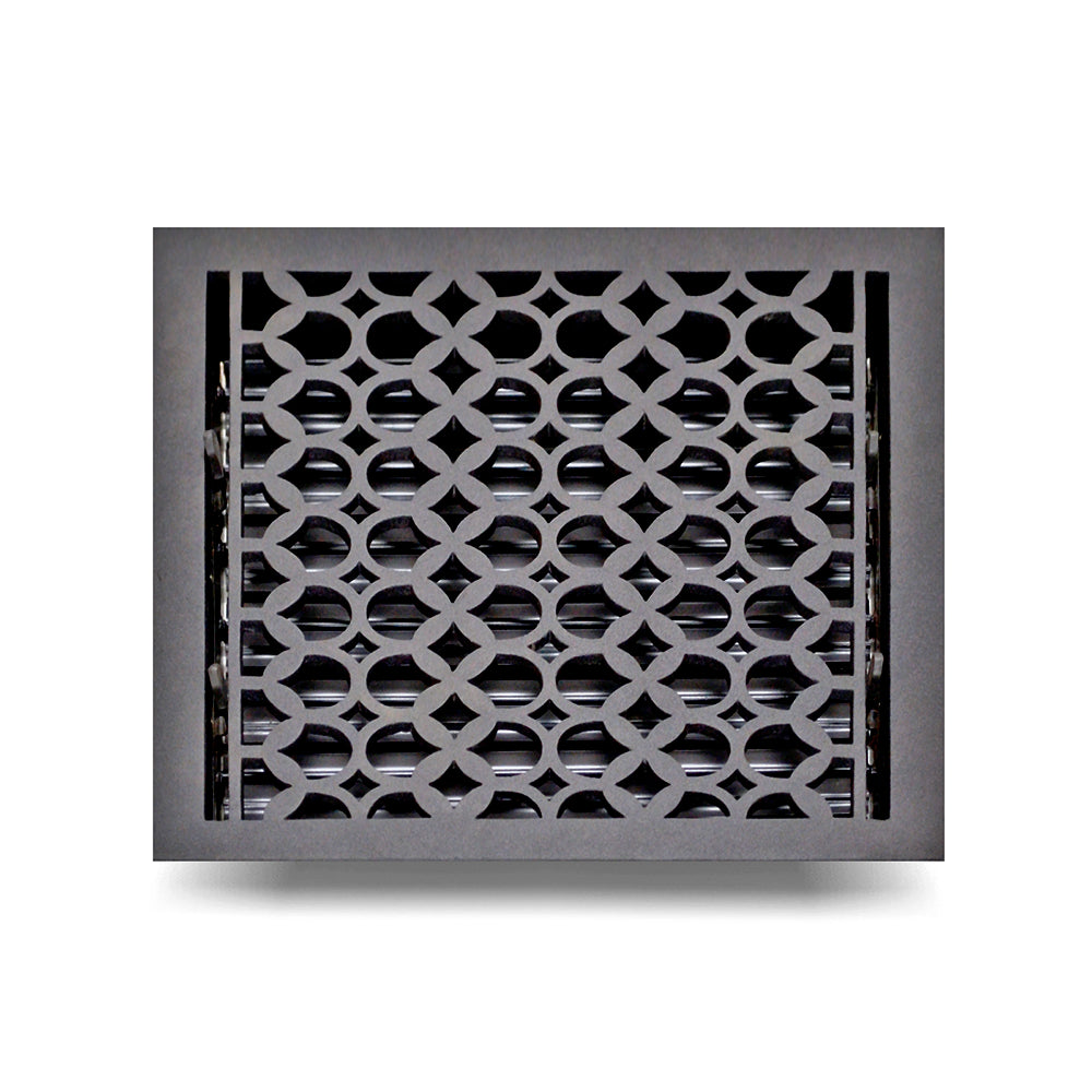 Floor Vent Cover / Register Size: 13” x 13” VR100 with Damper top faceplate outer size 14-1/2″ x 15-1/4″, thickness 5 mm, decorative handcrafted high-quality metal – cast aluminum powder coated Re-paintable for floors, walls, and ceilings