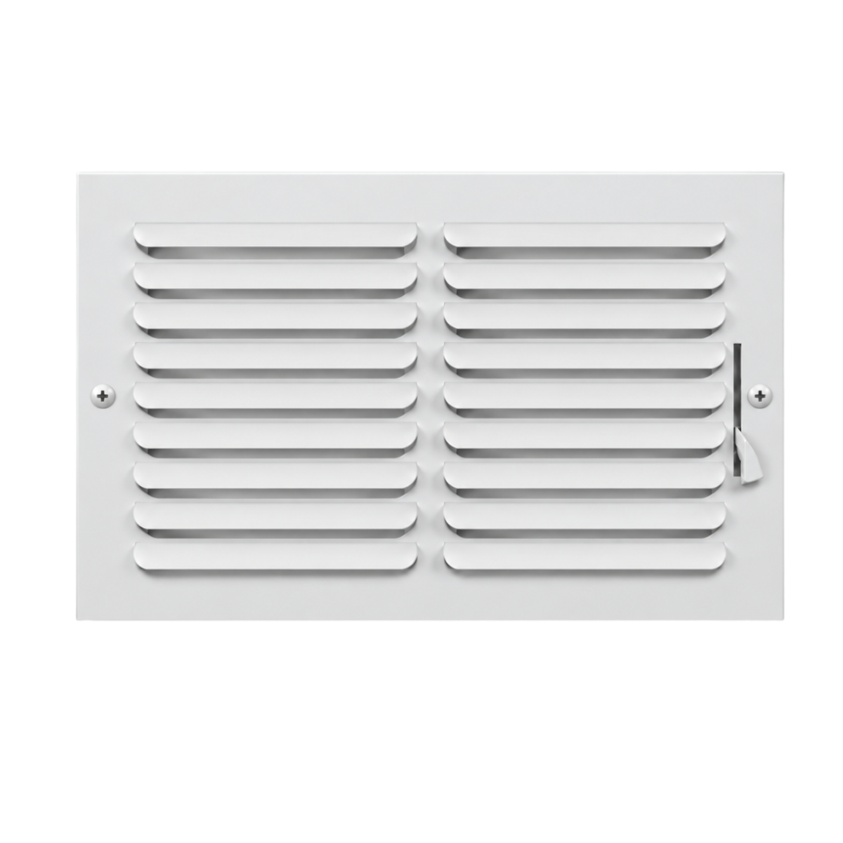 14x8 one-way air register grille in white steel with adjustable damper for sidewall and ceiling HVAC installation
