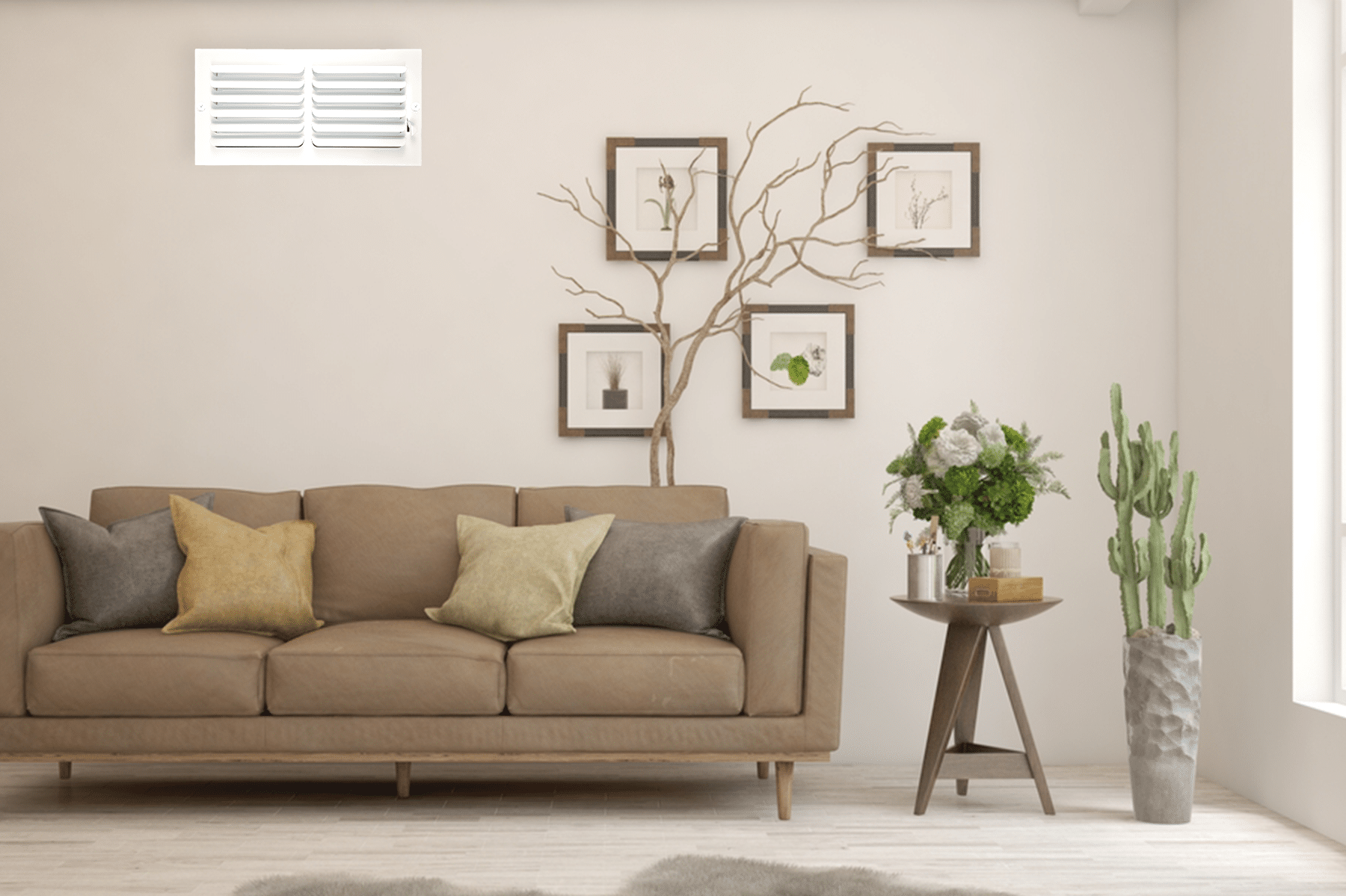 ceiling and sidewall grille white 14"x6" steel 1cb curved blade one way register