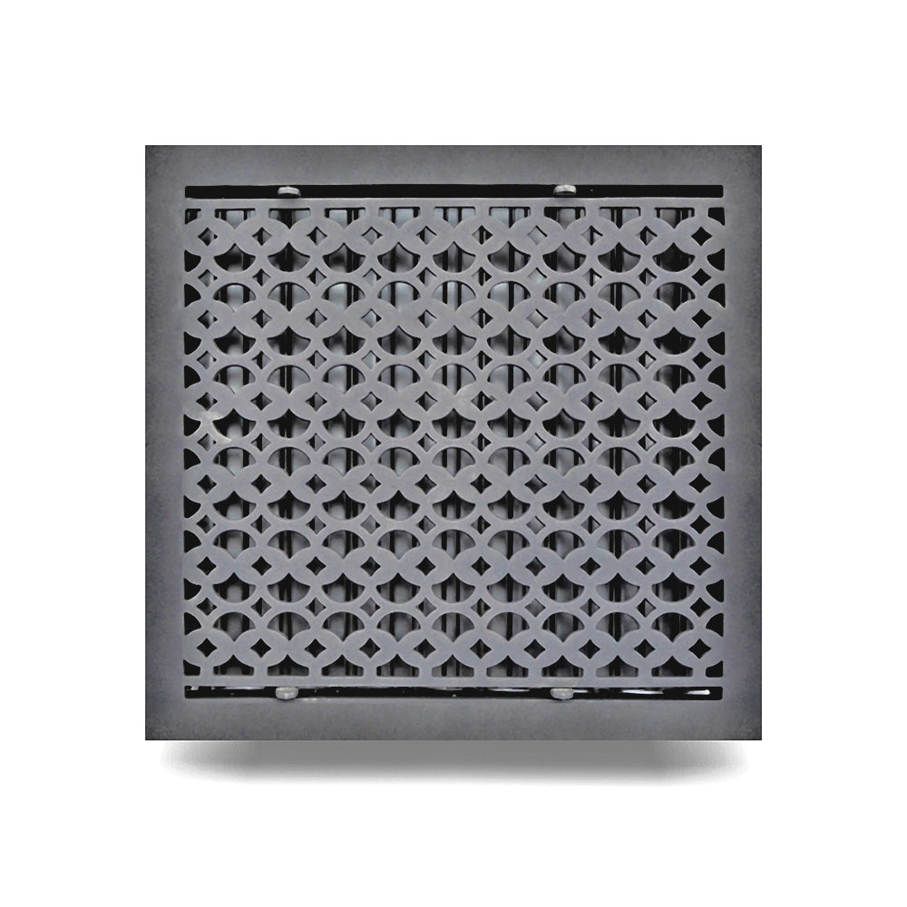 Floor Vent Cover / Register Size: 14” x 14” VR100 with Damper top faceplate outer size 14-1/4″ X 15″, thickness 5 mm, decorative handcrafted high-quality metal – cast aluminum powder coated Re-paintable for floors, walls, and ceilings