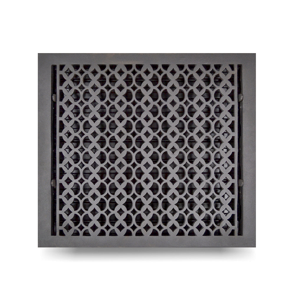 Floor Vent Cover / Register Size: 14” x 16” VR100 with Damper top faceplate outer size 16″ x 15-1/2″, thickness 5 mm, decorative handcrafted high-quality metal – cast aluminum powder coated Re-paintable for floors, walls, and ceilings