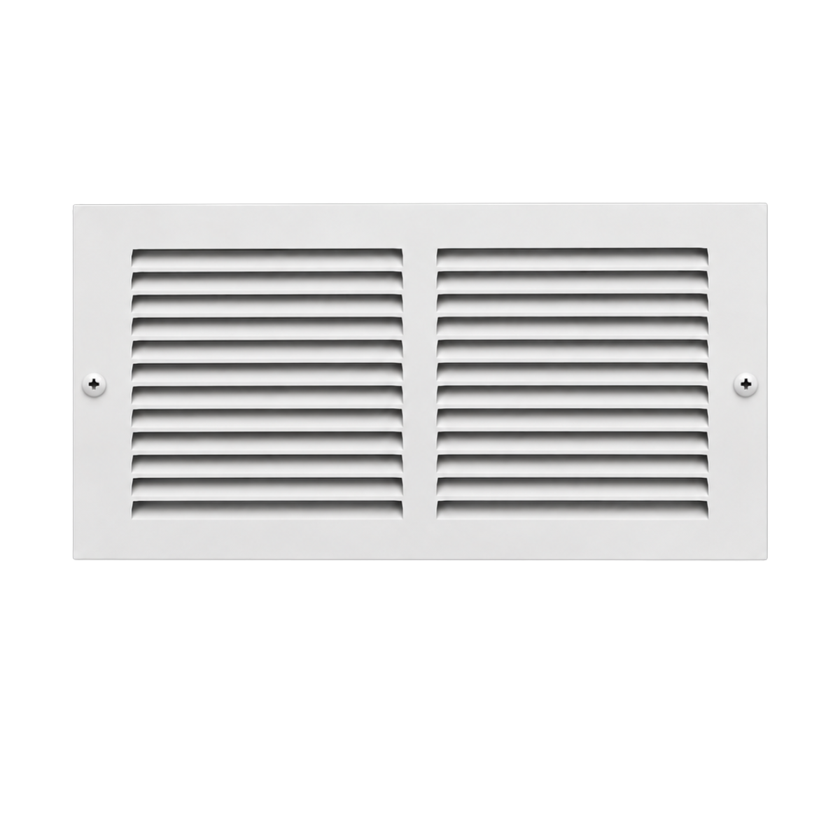 14 X 6 White steel baseboard air return grille with mounting screws for sidewall HVAC installation
