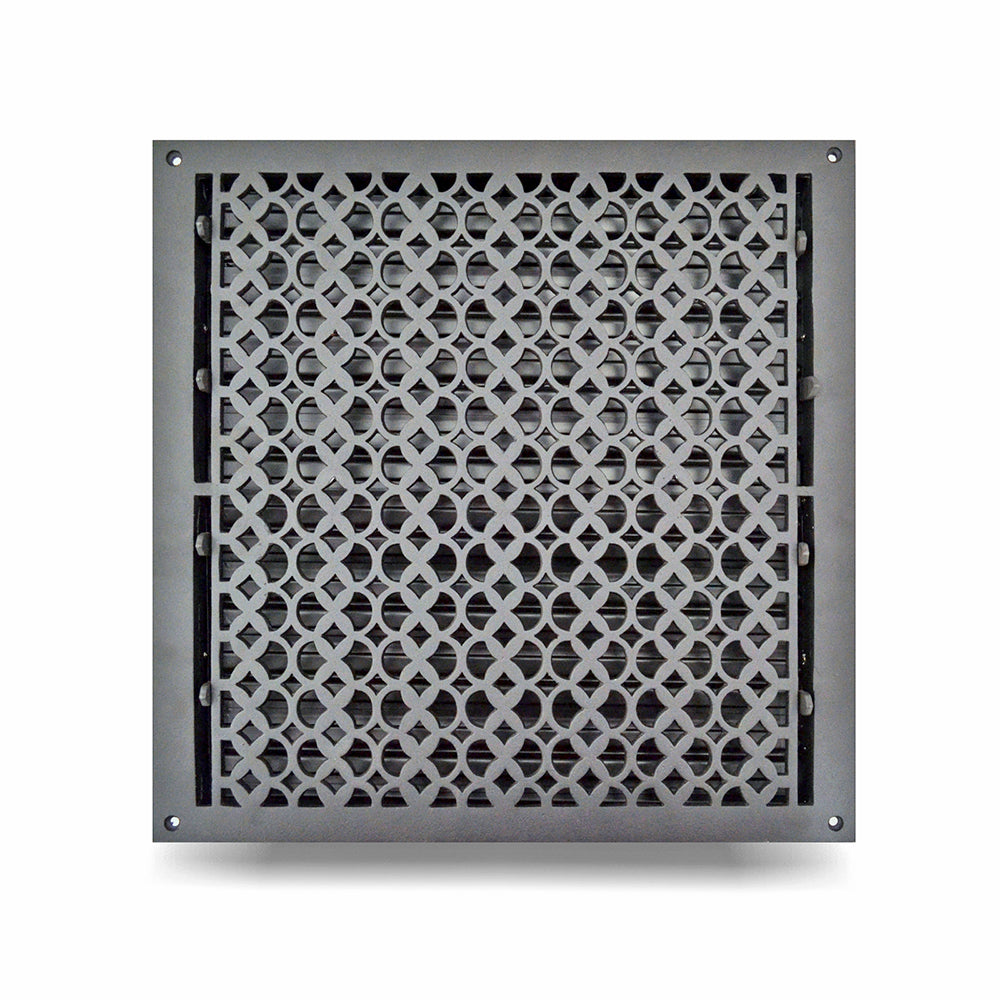 Floor Vent Cover / Register Size: 16” x 16” VR100 with Damper top faceplate outer size 17-1/2″ x 18″, thickness 5 mm, decorative handcrafted high-quality metal – cast aluminum powder coated Re-paintable for floors, walls, and ceilings