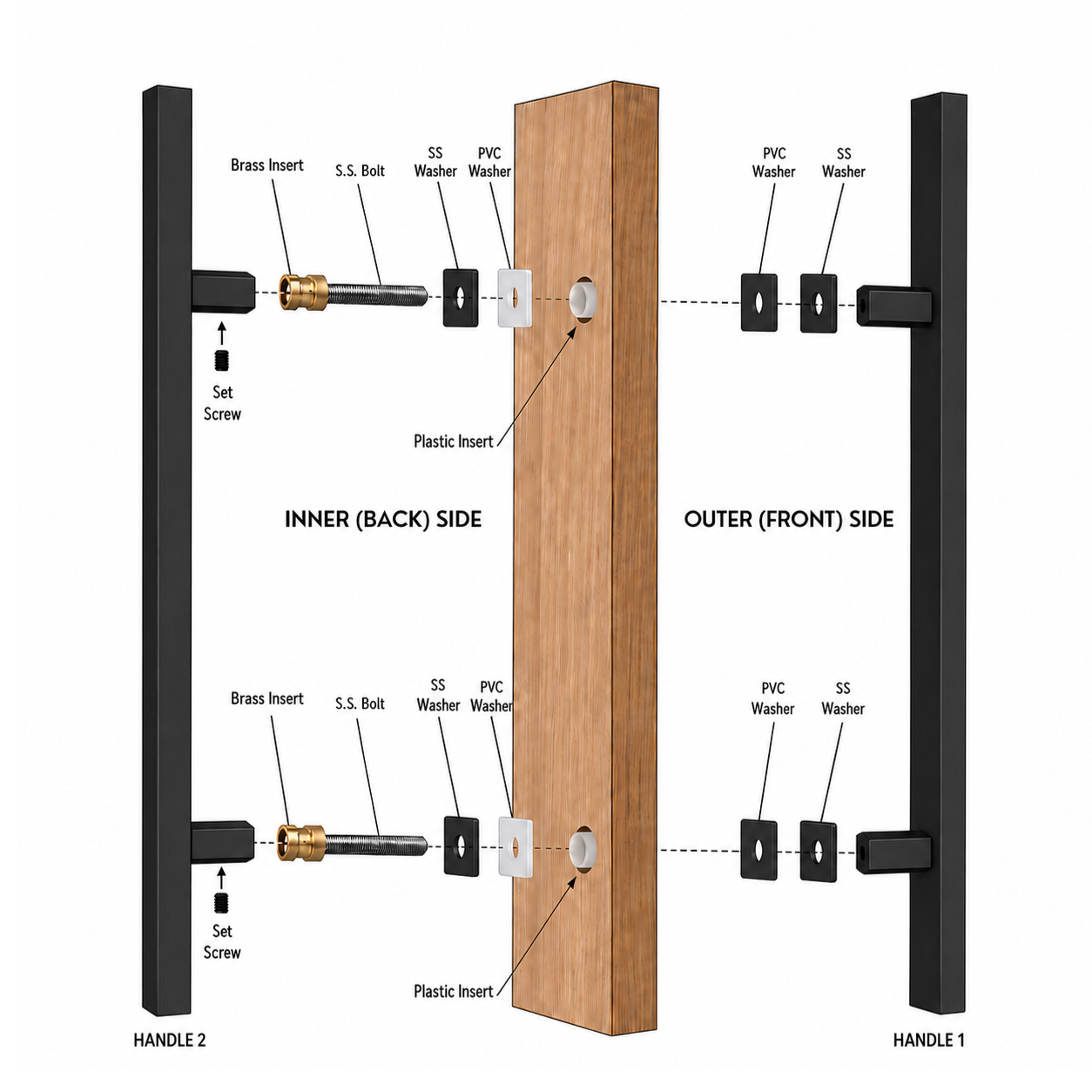 24" Back-to-Back Entry Door Pull Handle | Square H Type Ladder Style | 304 Stainless Steel Front Door Push Pull Handle | for Residential & Commercial use - Black