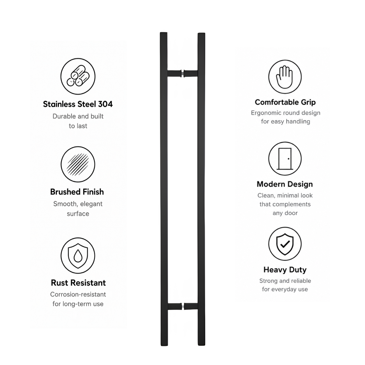 24" Back-to-Back Entry Door Pull Handle | Square H Type Ladder Style | 304 Stainless Steel Front Door Push Pull Handle | for Residential & Commercial use - Black