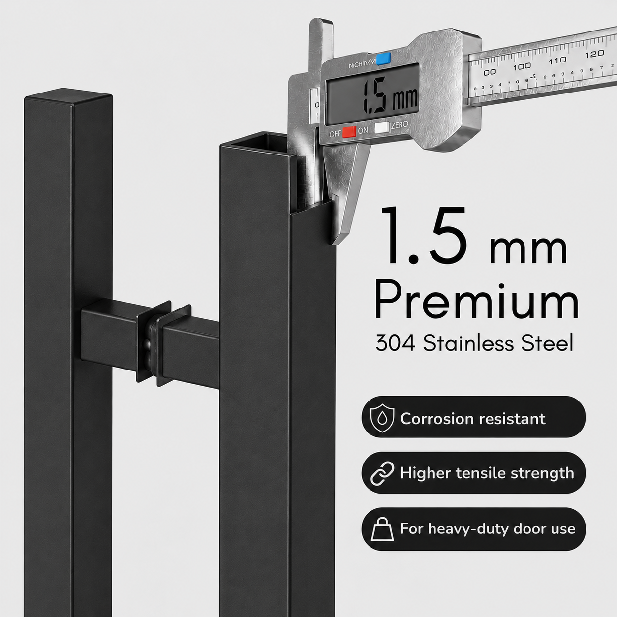36" Back-to-Back Entry Door Pull Handle | Square H Type Ladder Style | 304 Stainless Steel Front Door Push Pull Handle | for Residential & Commercial use - Black