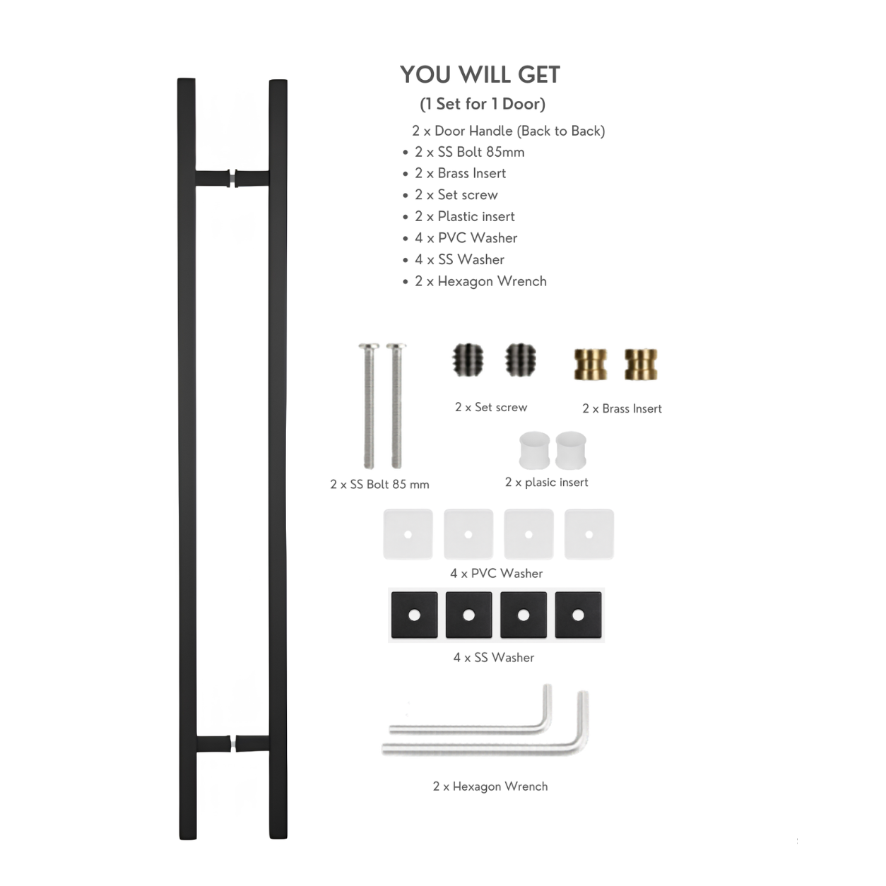 24" Back-to-Back Entry Door Pull Handle | Square H Type Ladder Style | 304 Stainless Steel Front Door Push Pull Handle | for Residential & Commercial use - Black