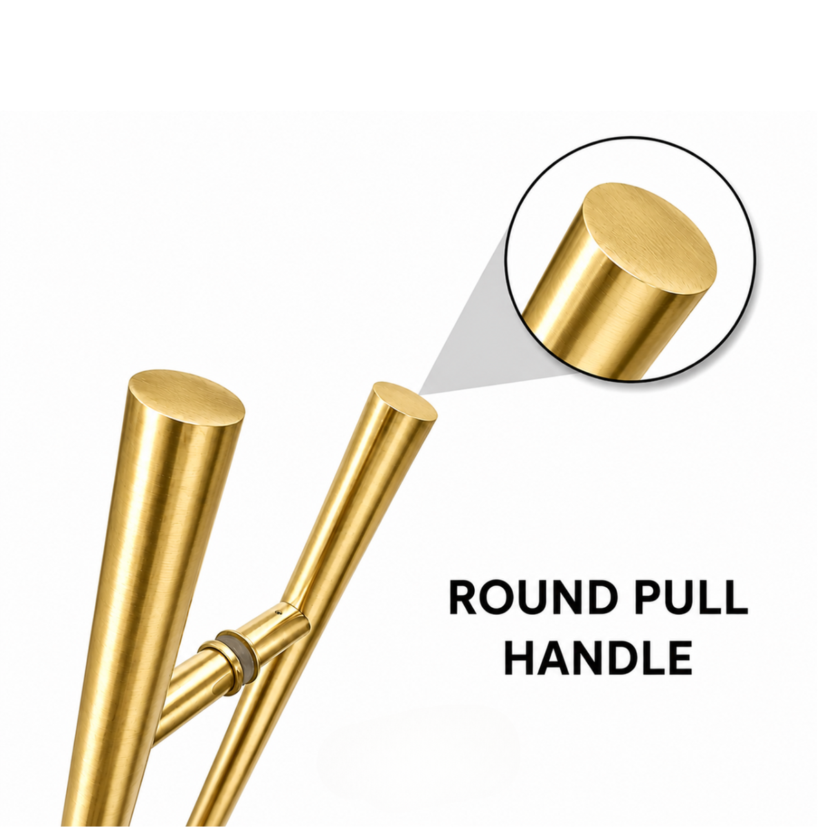 A close-up round door pull handle gold finish