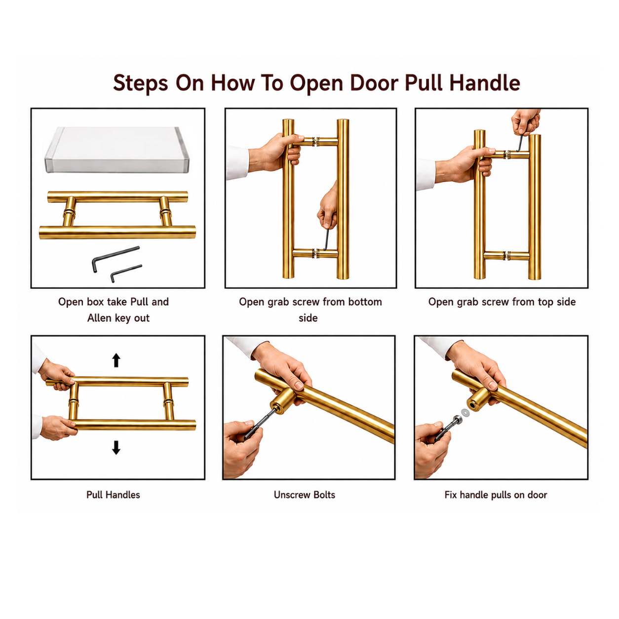 "Steps On How To Open Door Pull Handle" instruction guide

