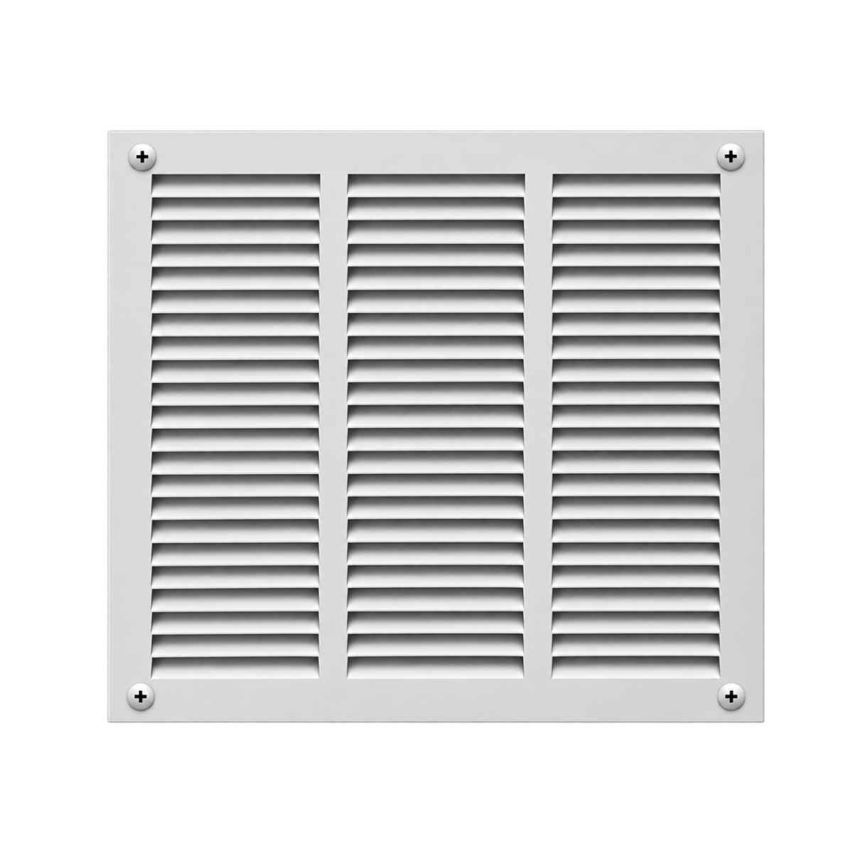 18" x 18" white steel air return grille with horizontal slats for sidewall and ceiling HVAC vent.
