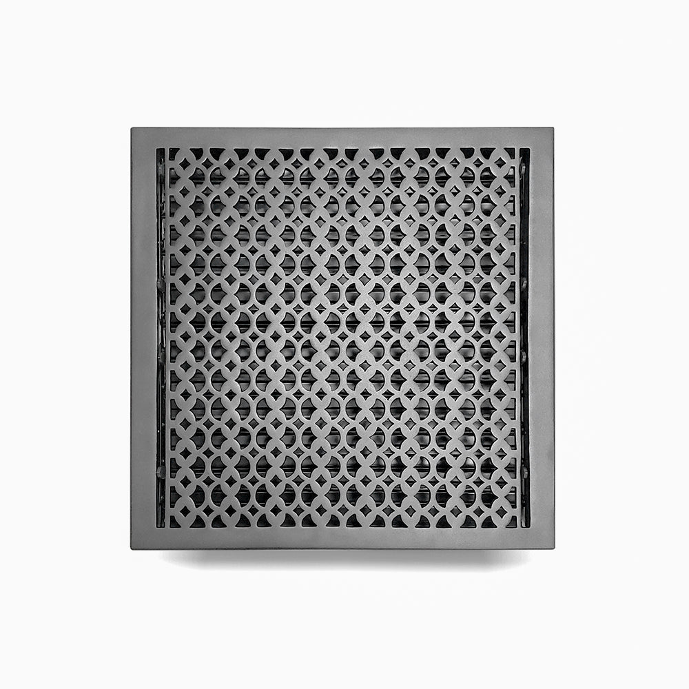 Floor Vent Cover / Register Size: 18” x 18” VR100 with Damper top faceplate outer size 19-1/2″ x 20″, thickness 5 mm, decorative handcrafted high-quality metal – cast aluminum powder coated Re-paintable for floors, walls, and ceilings