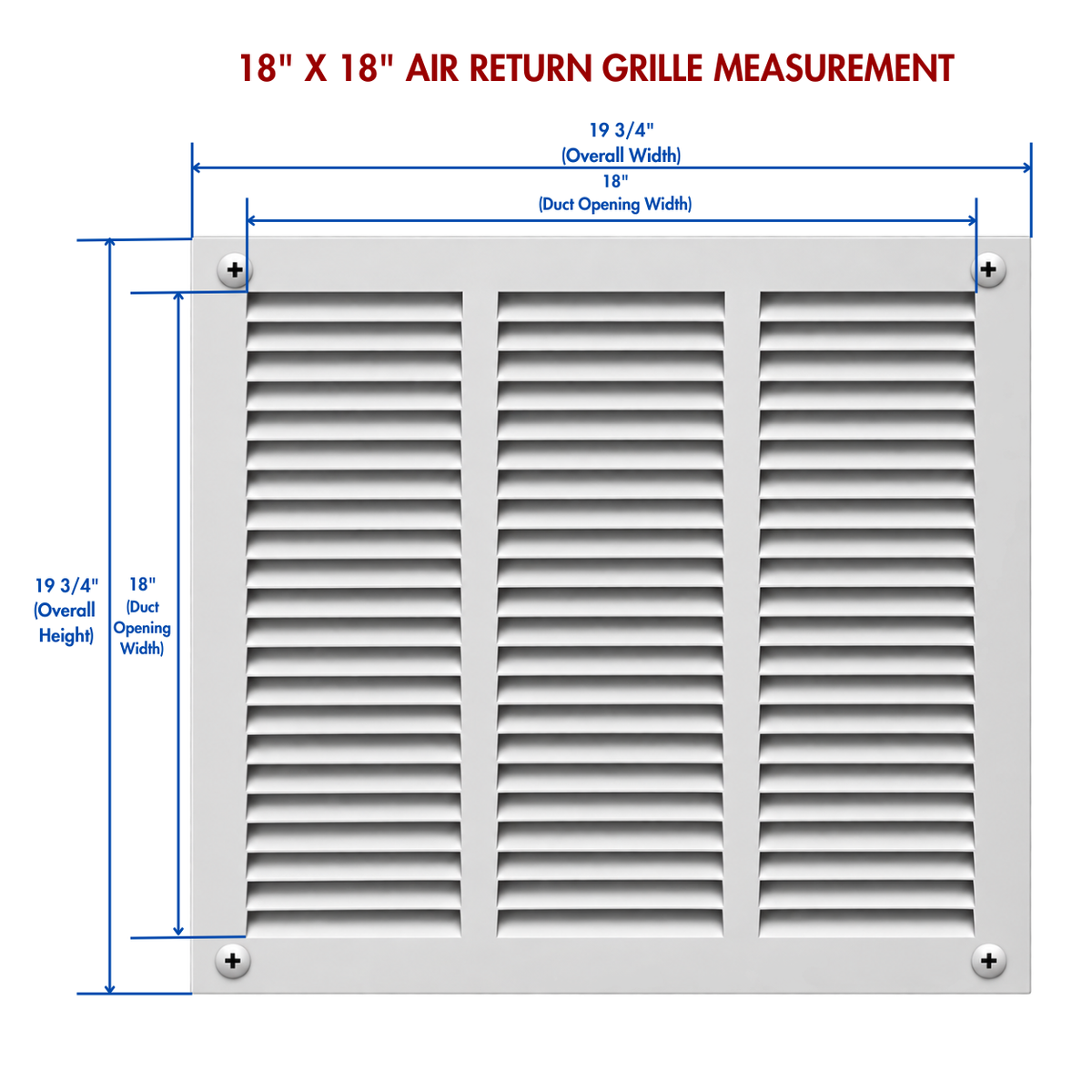 18" x 18" white steel air return grille measurement.
