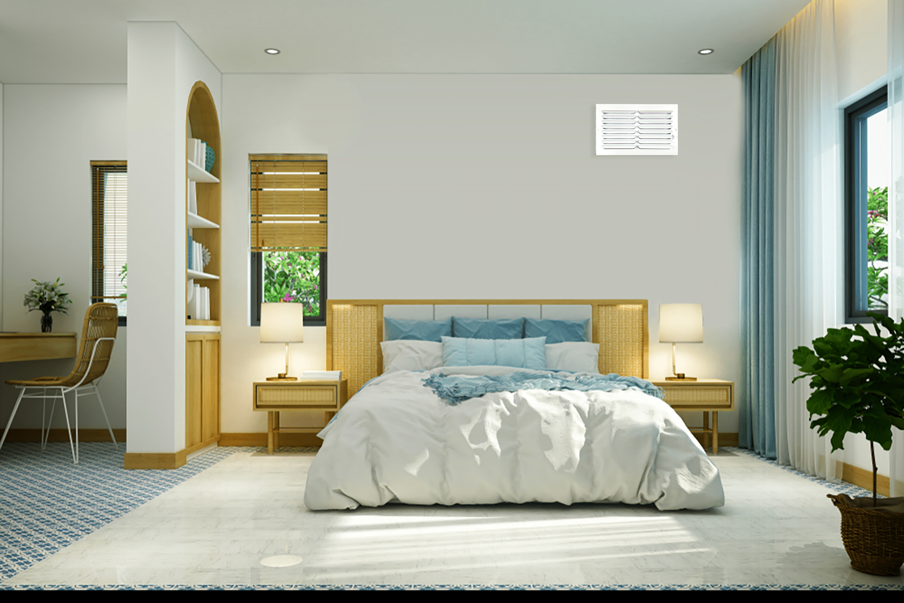 Ceiling and Sidewall Grille White 14"x8" - Steel 1CB Curved Blade one Way Register