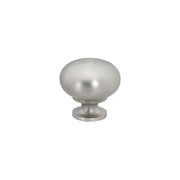 Taymor Industries brushed nickel cabinet knob with a modern design, smooth domed top, short cylindrical base, and durable zinc die-cast construction, shown against a white background.