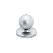 A metallic silver ball knob with a round base by Taymor Industries, crafted from zinc diecast for use as a handle or pull, shown on a plain white background.