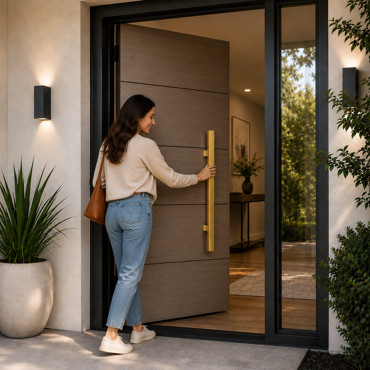 24" Back-to-Back Entry Door Pull Handle | Rectangle H Type Ladder Style | 304 Stainless Steel Front Door Push Pull Handle | for Residential & Commercial use - PVD Gold