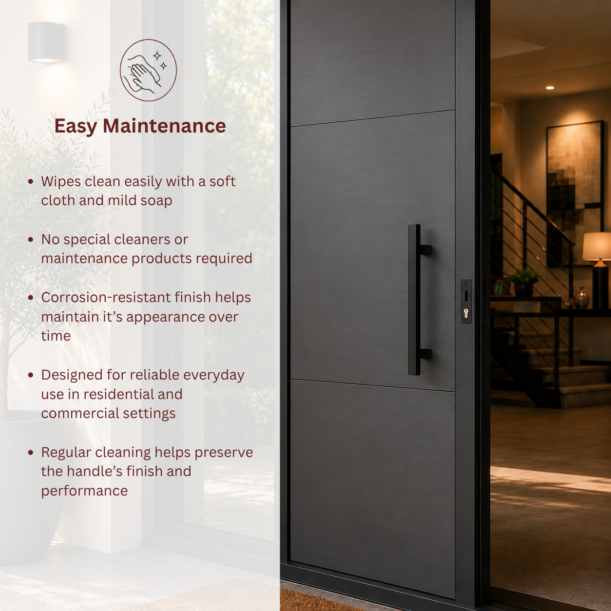 24" Back-to-Back Entry Door Pull Handle | Rectangle H Type Ladder Style | 304 Stainless Steel Front Door Push Pull Handle | for Residential & Commercial use - Black