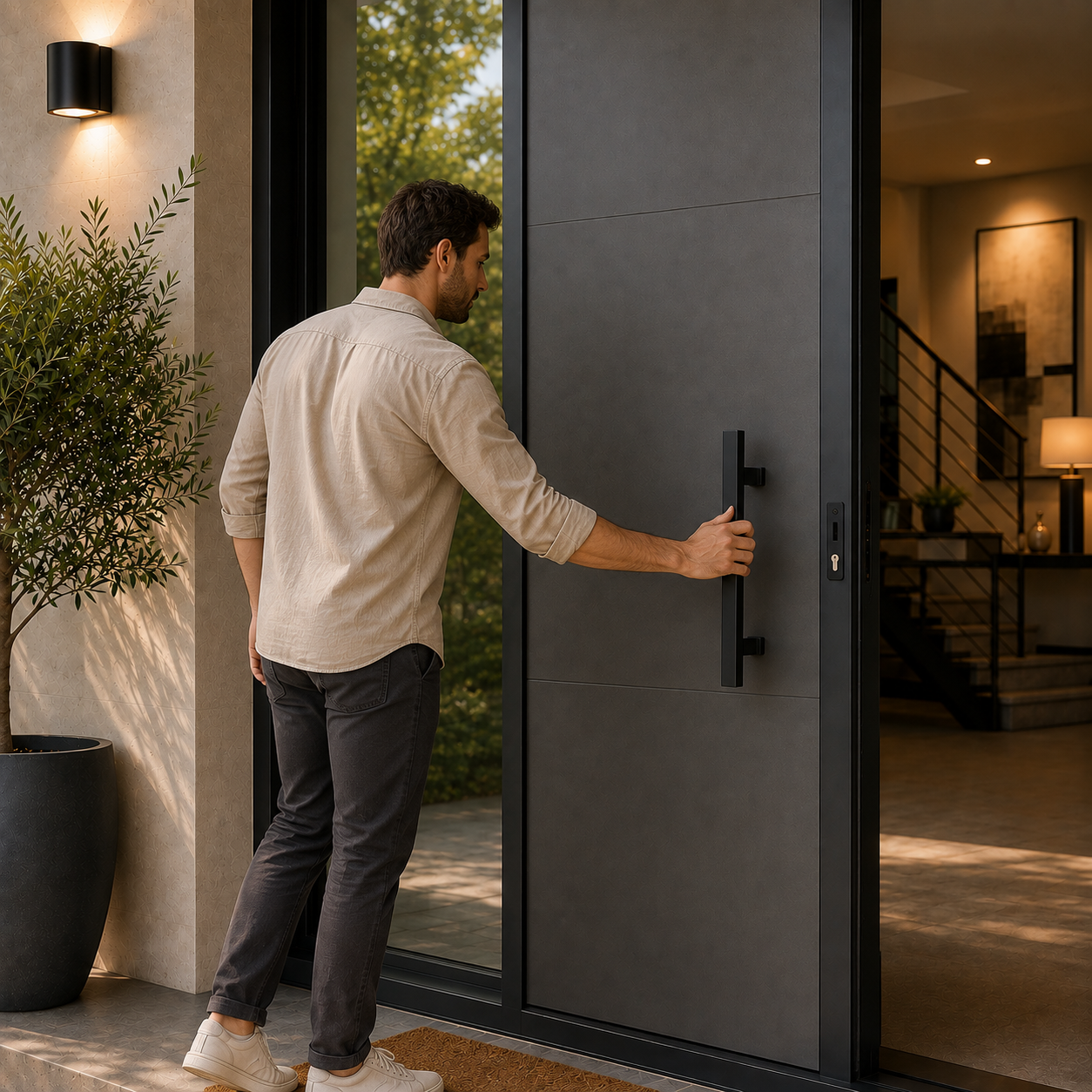 24" Back-to-Back Entry Door Pull Handle | Rectangle H Type Ladder Style | 304 Stainless Steel Front Door Push Pull Handle | for Residential & Commercial use - Black