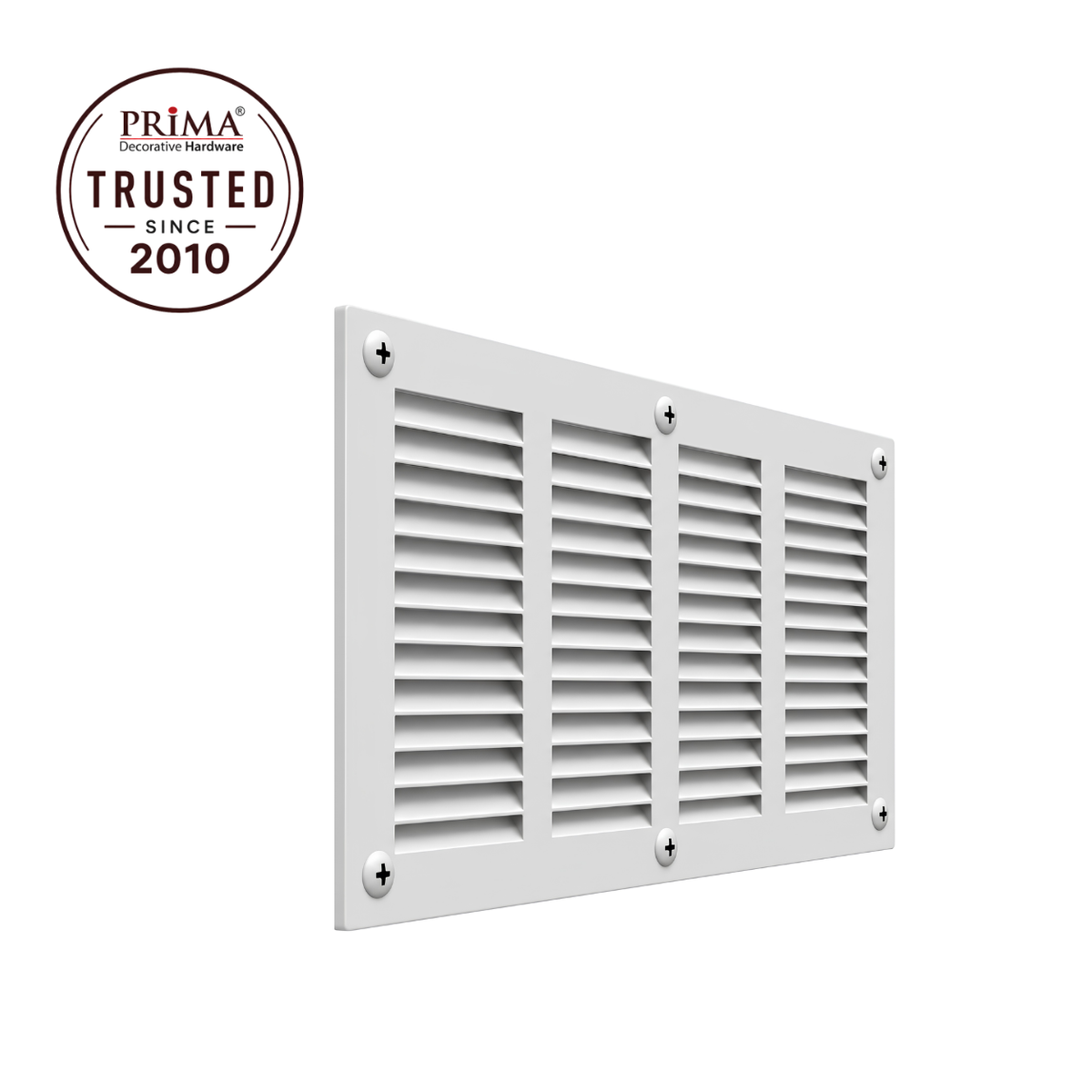 24" x 6" white steel air return grille with horizontal slats for sidewall and ceiling HVAC vent with trust badge.
