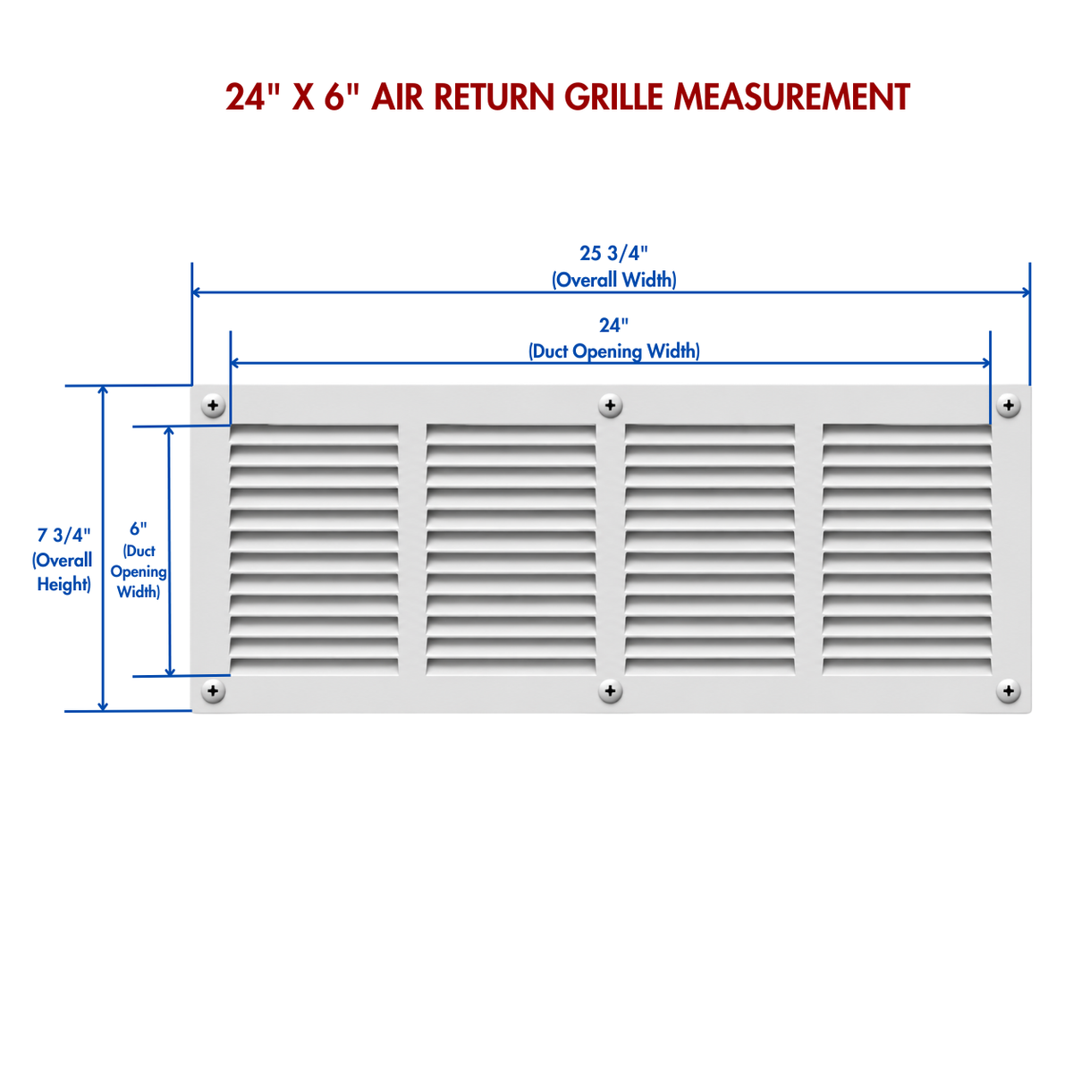 24" x 6" white steel air return grille measurement.

