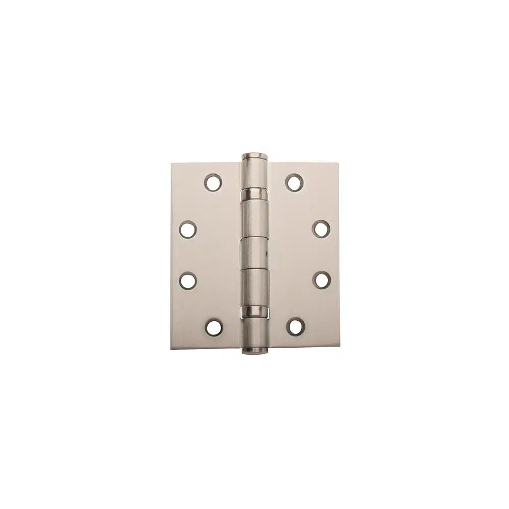 A Taymor Industries silver metal full mortise hinge with six screw holes per rectangular plate, ANSI/BHMA A156.1 compliant, displayed on a plain white background. Suitable for installation with machine and wood screws.