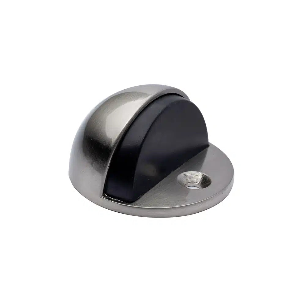The Taymor Industries zinc die-cast half-dome door stopper features a black rubber insert and a screw hole for mounting, displayed against a white background.