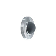 A round metal door stopper by Taymor Industries features a brushed finish, black rubber tip, and comes with screw and expansion shield for secure mounting, shown on a white background.