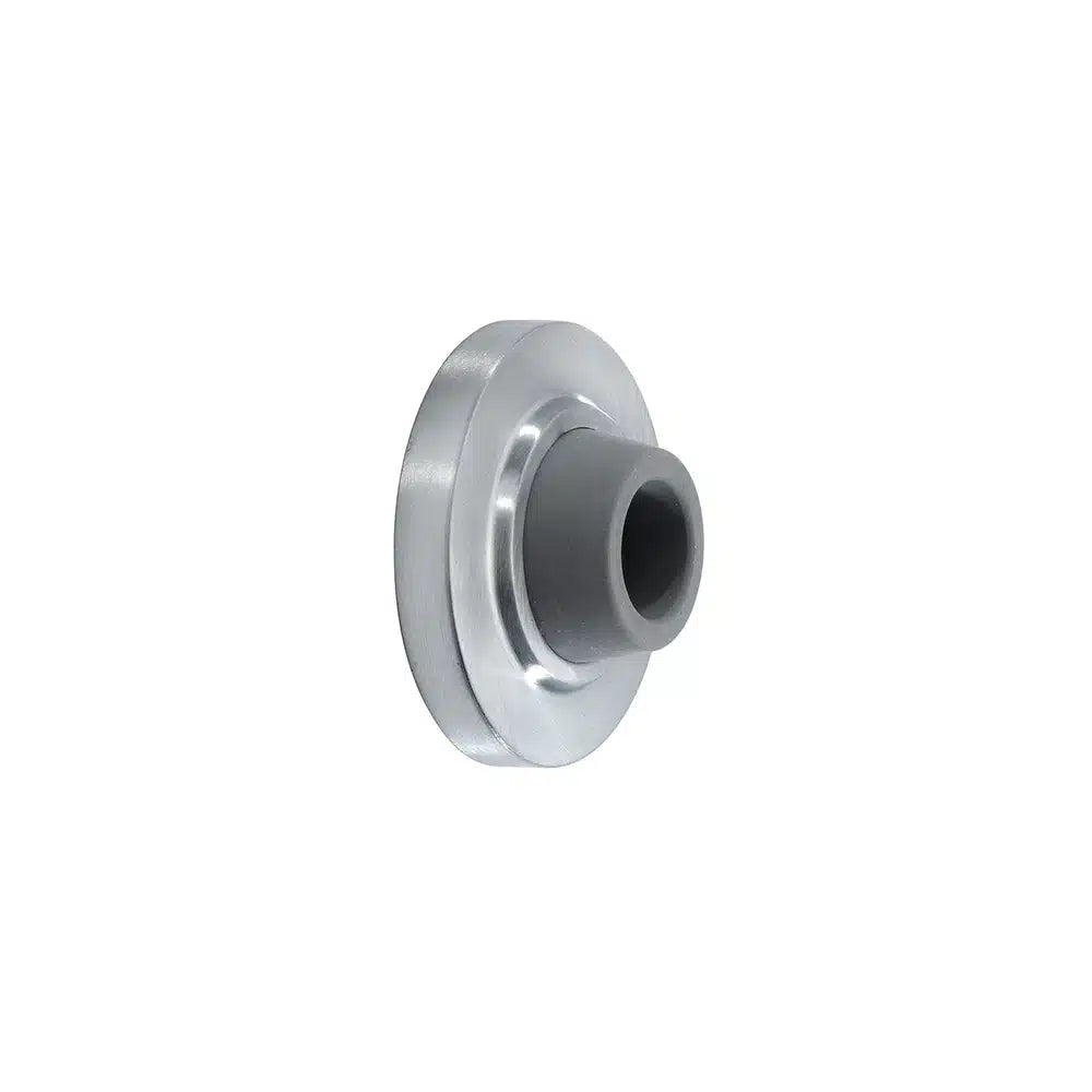 A Taymor Industries metal wheel with a cylindrical center hub and flat outer rim is shown at an angle on a white background, featuring rubber bumpers along the edge for added protection.