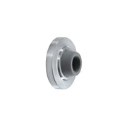 A Taymor Industries metal wheel with a cylindrical center hub and flat outer rim is shown at an angle on a white background, featuring rubber bumpers along the edge for added protection.