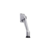 A Taymor Industries silver cast iron door stopper with a black rubber tip, rectangular base with four screw holes, and included mounting screws, shown isolated on a white background.