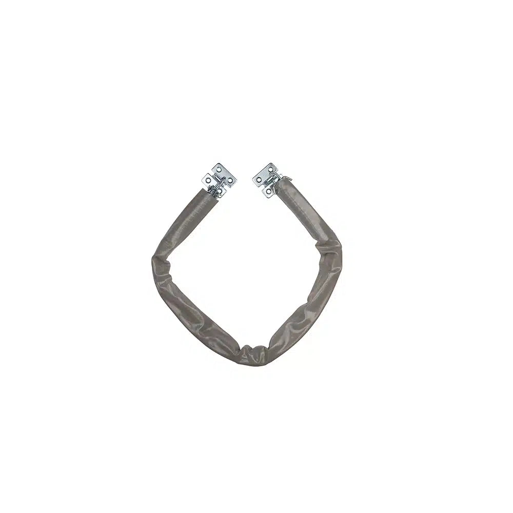 The Taymor Industries metal security cable features steel construction, a brown protective sleeve, and mounting plates with screw holes at each end.