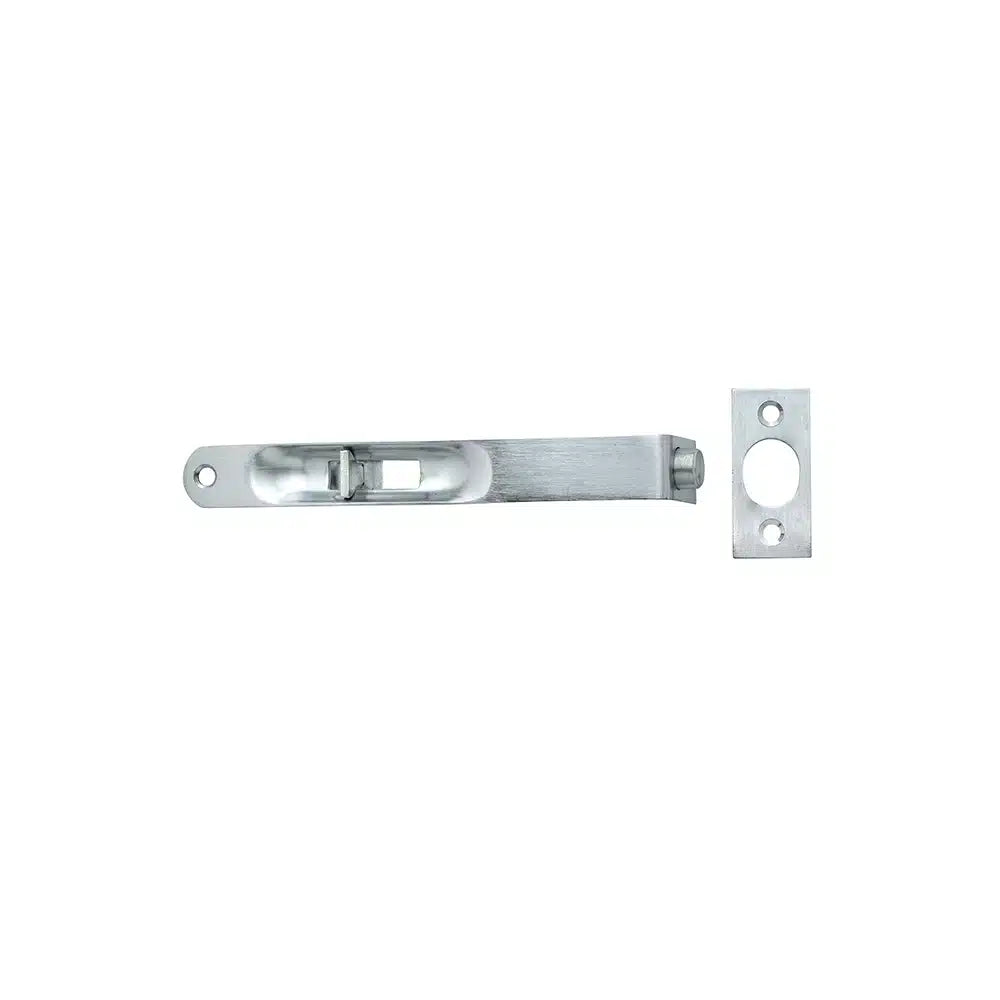 A Taymor Industries metal closet door latch with steel construction features a rectangular faceplate, matching rectangular strike plate with keeper, and mounting screws, all displayed on a white background.