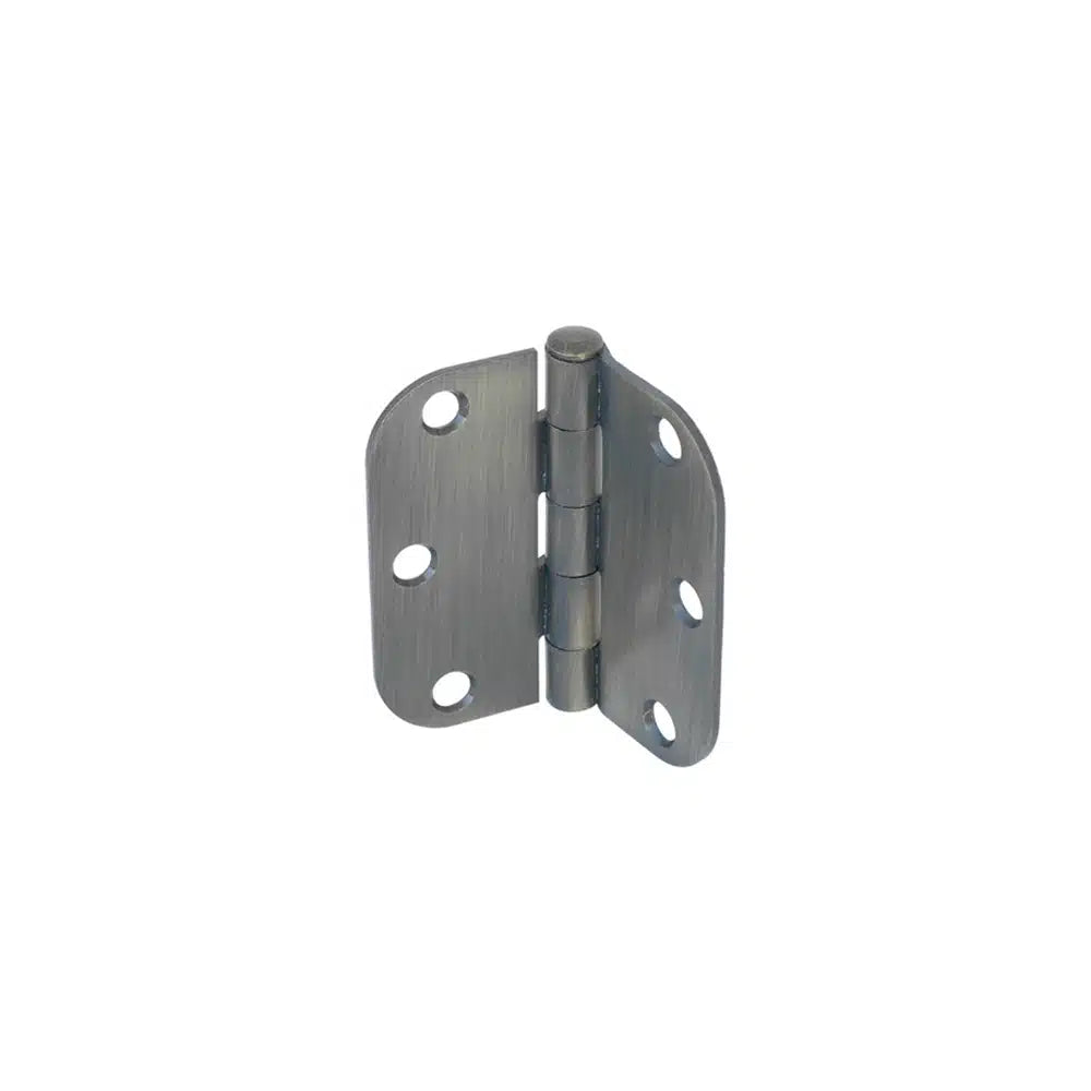 A Taymor Industries metal door hinge with three screw holes per side, partially open against a white background. Ideal for use with 3/4″ screws; ships from Canada.